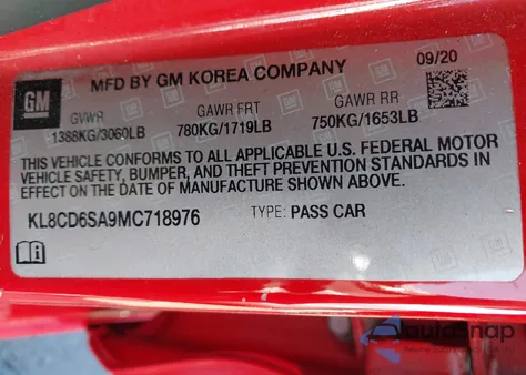 2021 Chevrolet Spark Fwd 1Lt Automatic из США, поврежденный, VIN KL8CD6SA9MC718976